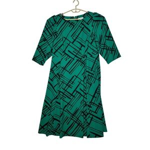 Calvin Klein Dress Womens Fit and Flare Dress 16W Green Geometric Midi Career